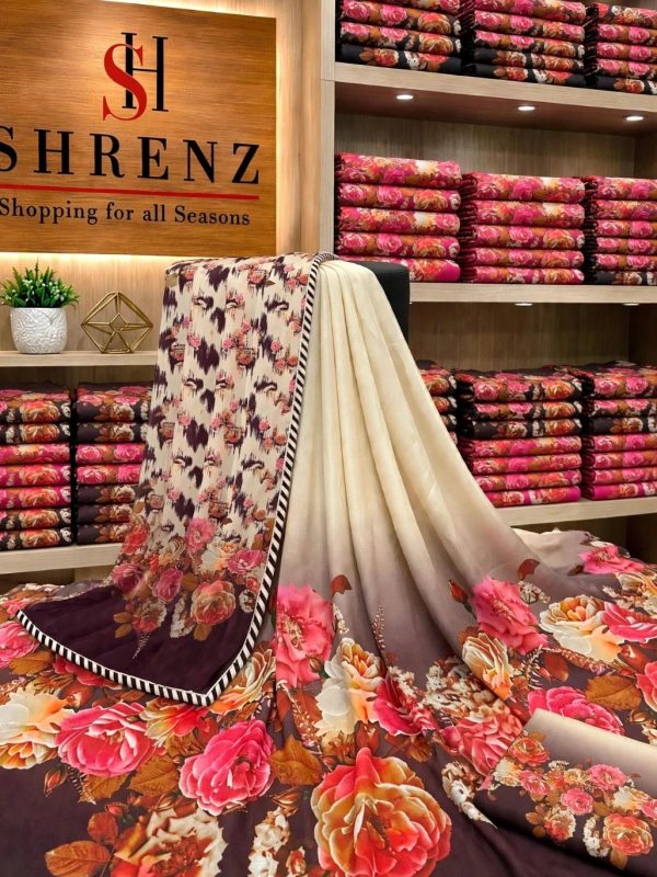 Shrenz Purple Printed Silk Formal Collection Replica