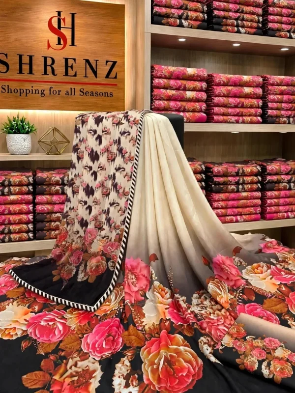 Shrenz Black Printed Silk Formal Collection Replica