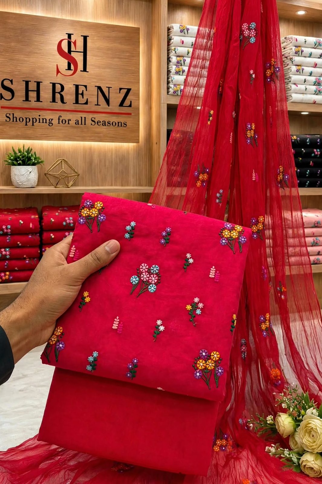 Shrenz Red Luxury Lawn Collection Replica