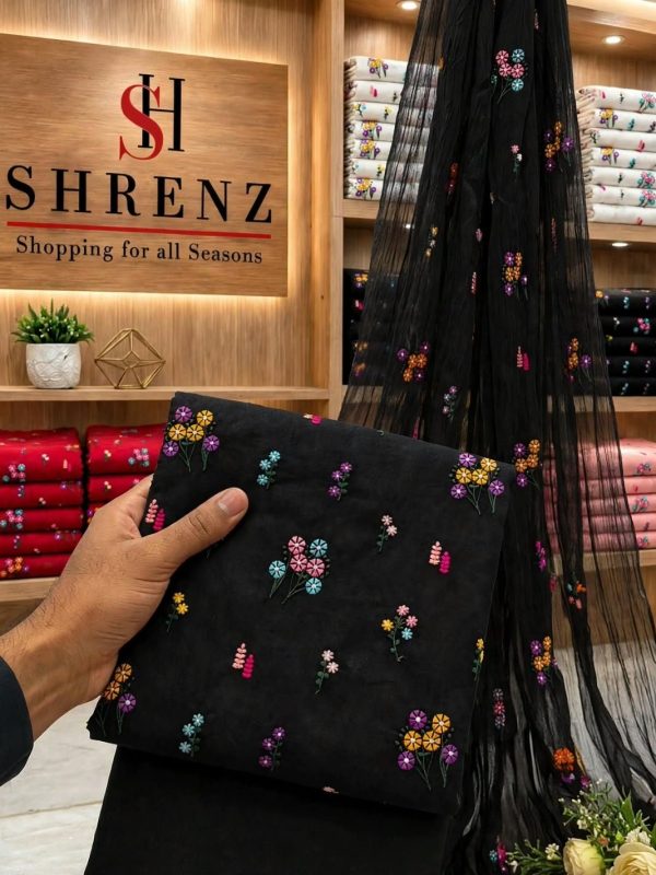 Shrenz Black Luxury Lawn Collection Replica