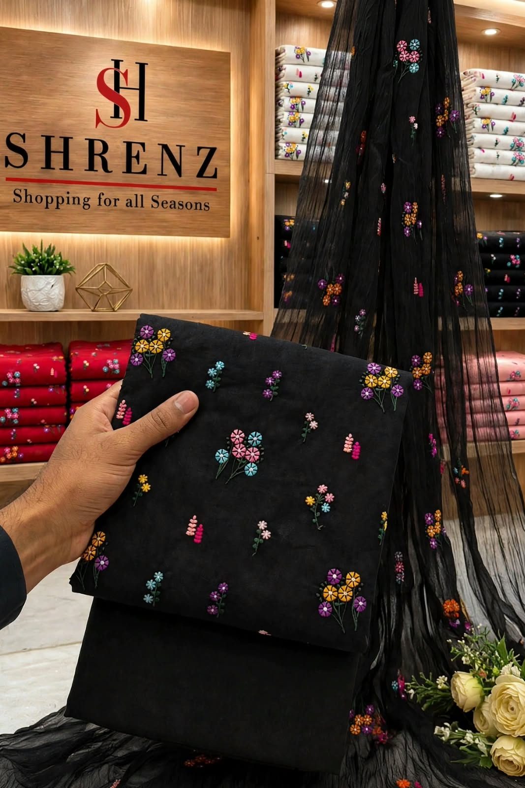 Shrenz Black Luxury Lawn Collection Replica