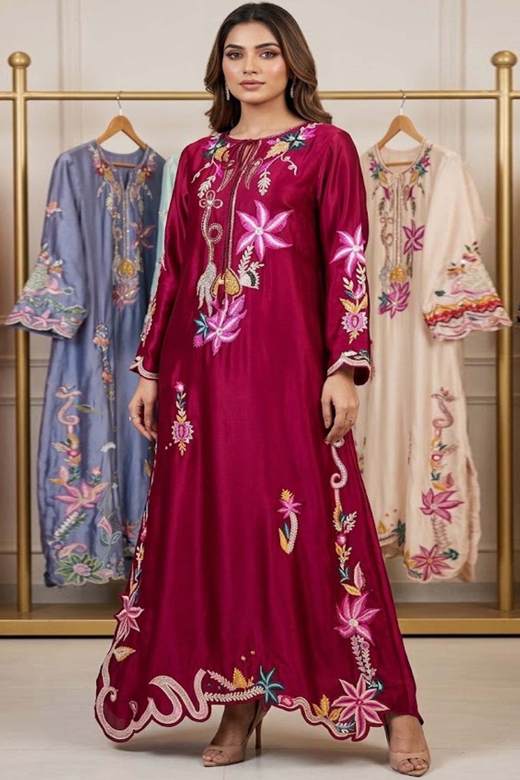 Shrenz Maroon Silk Formal Collection Replica