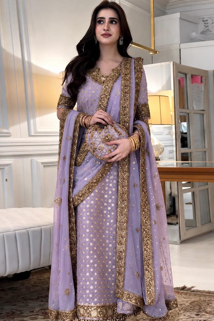 Haris Shakeel Purple Bridal Collection Chiffon Replica