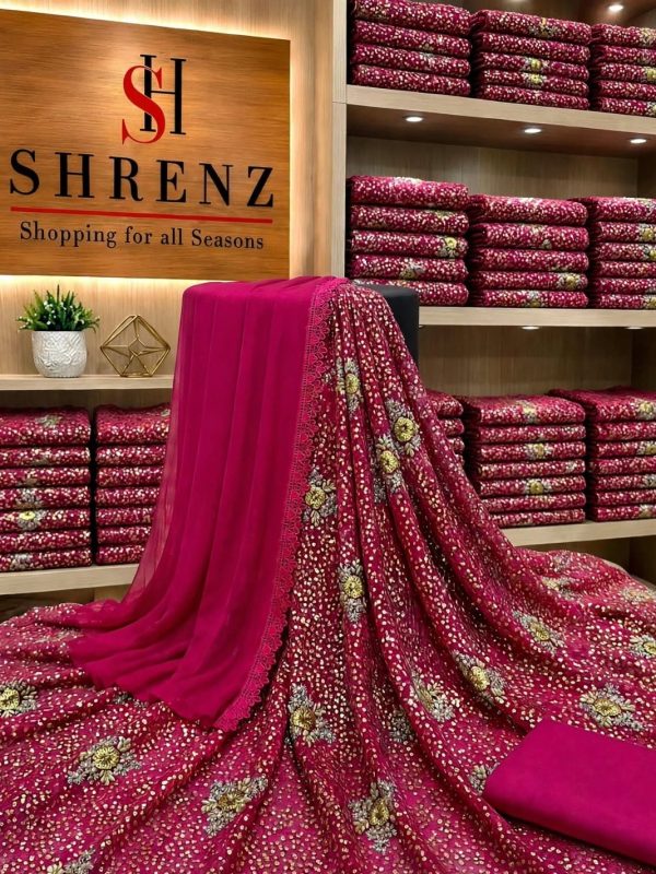 Shrenz Shocking Pink Chiffon Formal Collection Replica