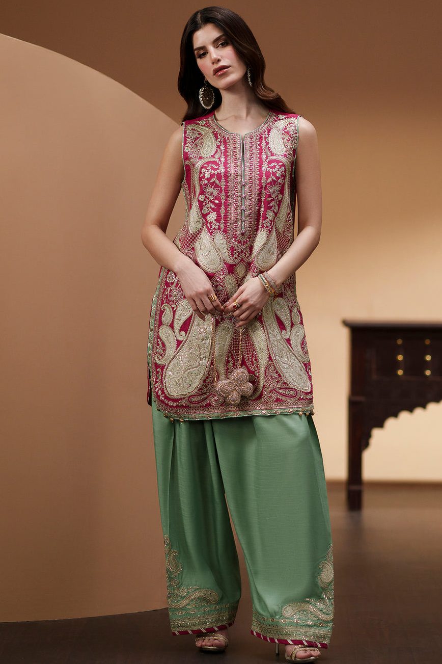 Ethnic Red Raw Silk Formal Collection Replica