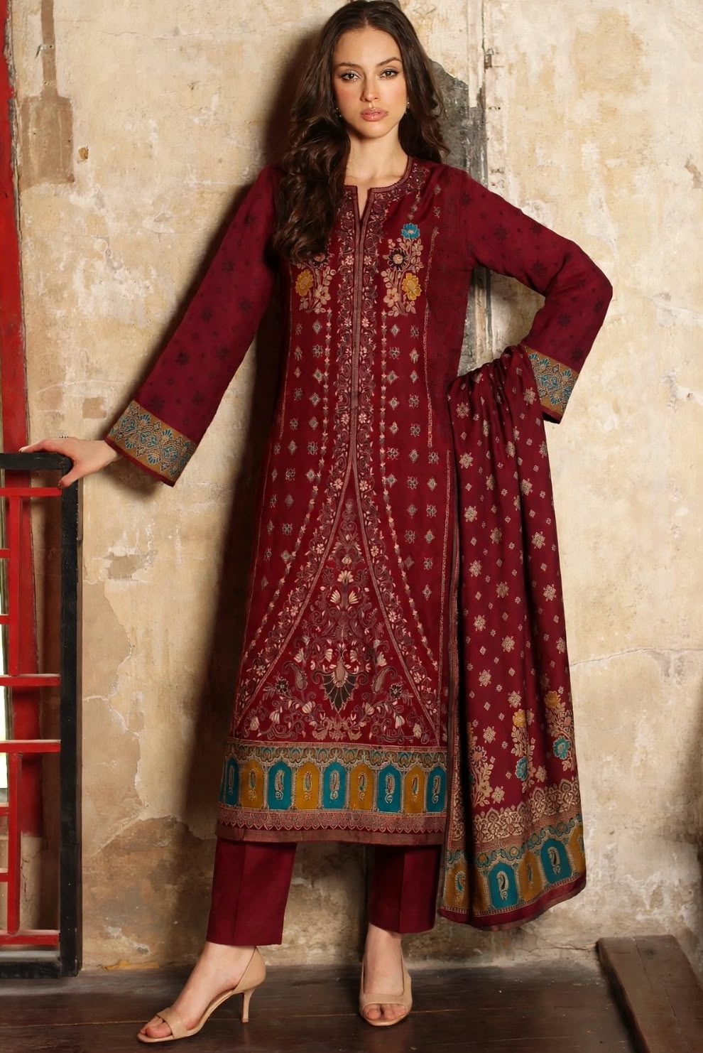 Shrenz Maroon Luxury Pashmina Collection Replica