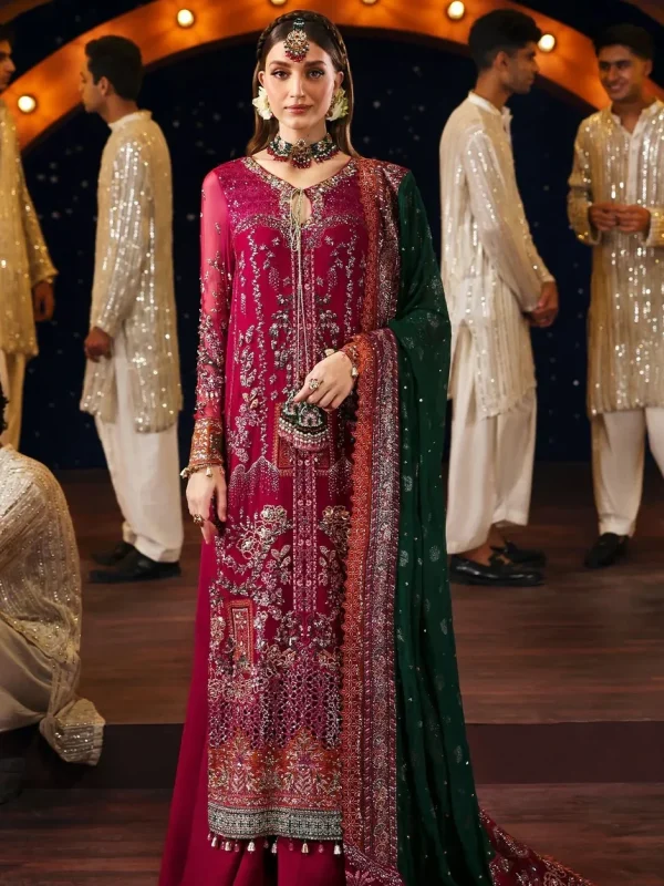 Nureh Maroon Organza Formal Collection Replica