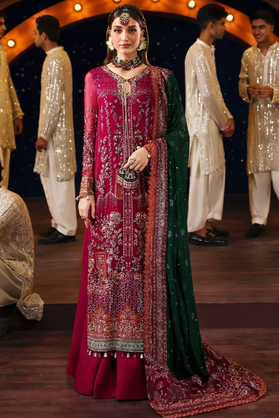 Nureh Maroon Organza Formal Collection Replica