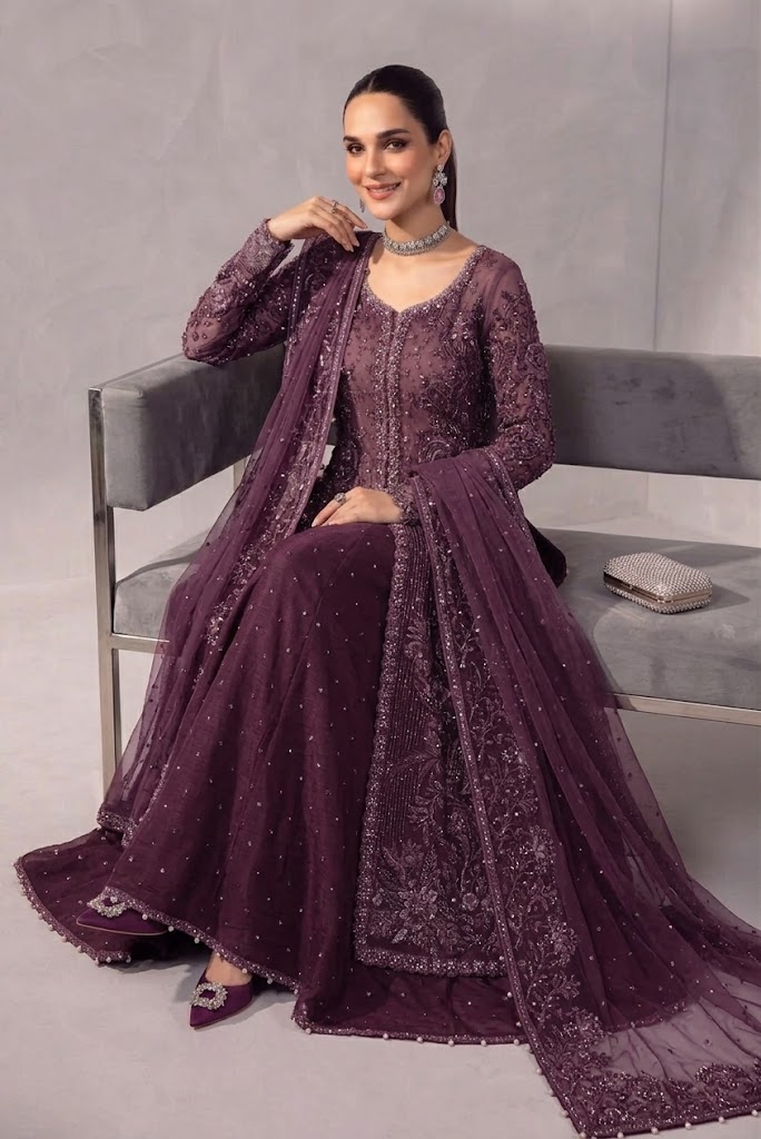 Maria B Purple Sheesha Silk Bridal Collection Replica - Image 3