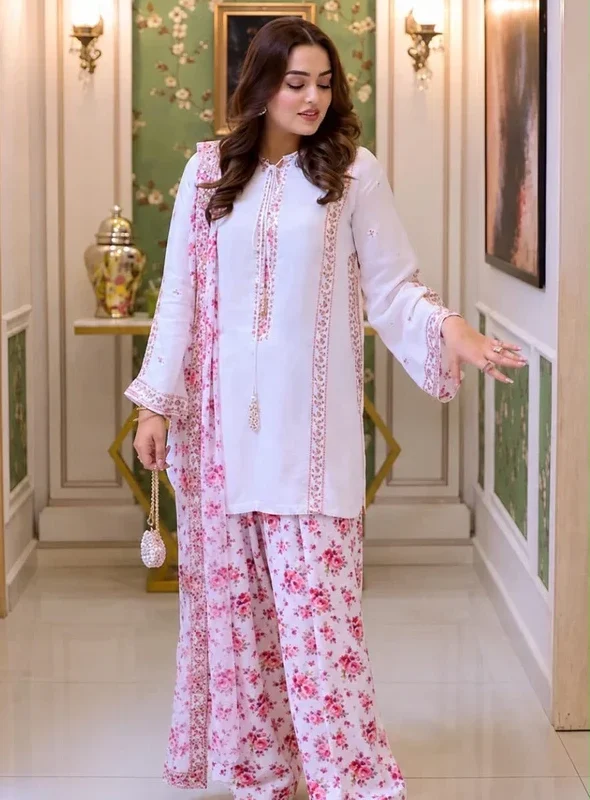 Aneela's White Silk Formal Collection Replica