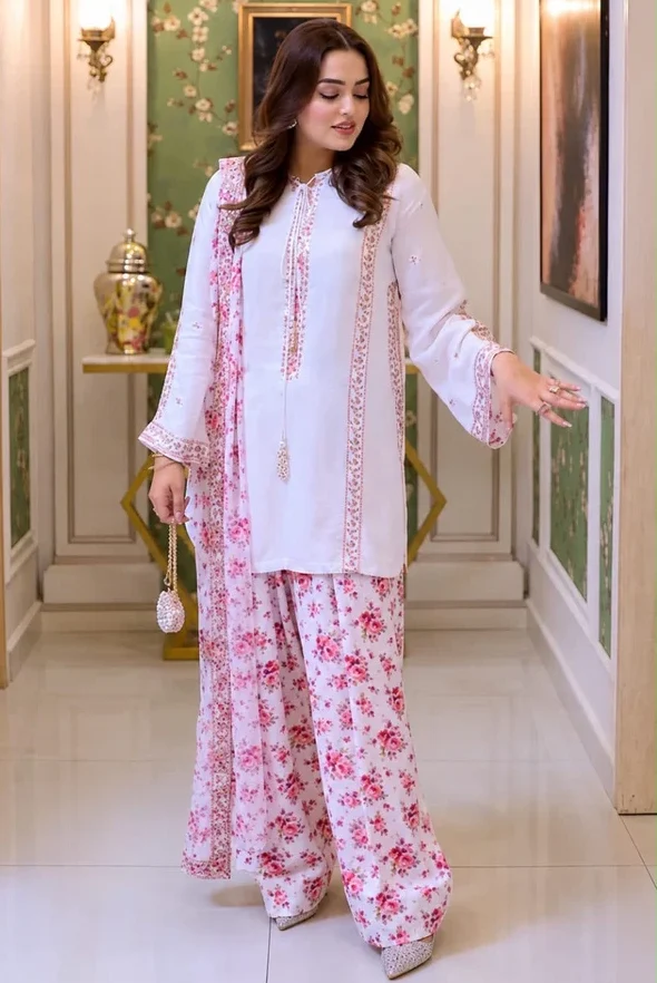 Aneela's White Silk Formal Collection Replica