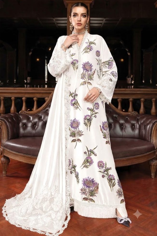 Shrenz White Sheesha Silk Formal Collection Replica