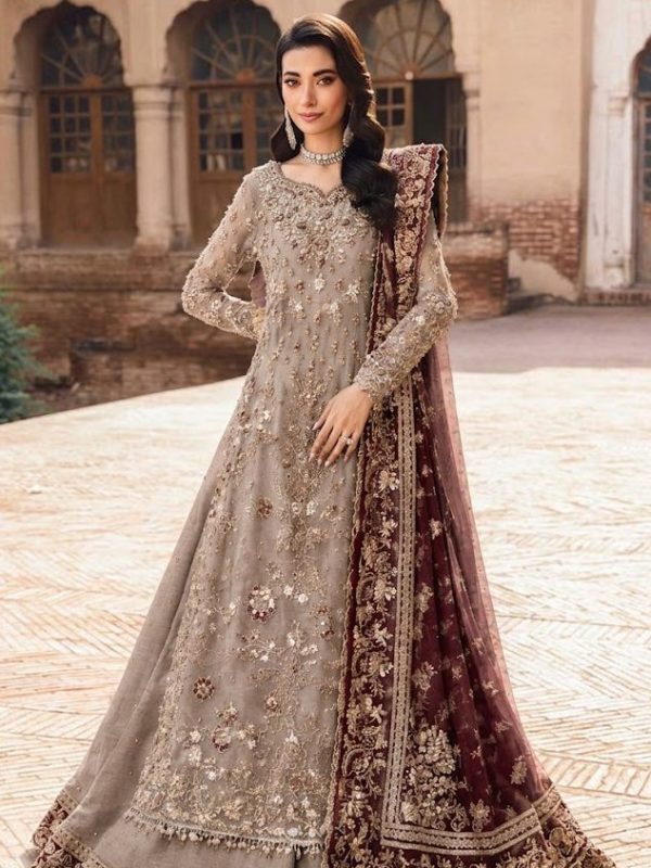 Maria B Golden Organza Bridal Collection Lehenga Replica