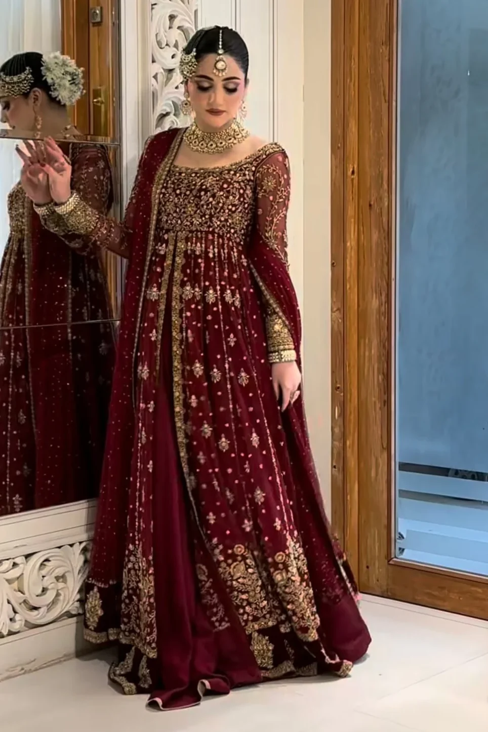 Haris Shakeel Maroon Net Bridal Collection Replica