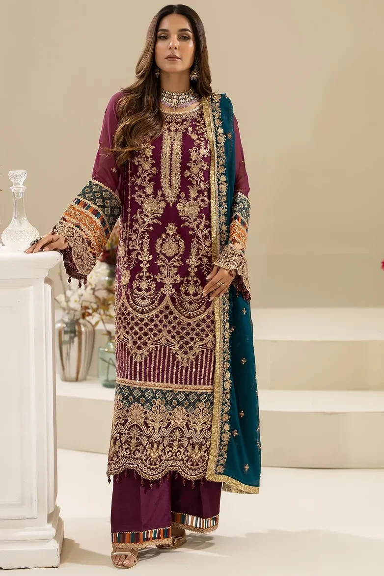 Imrozia Maroon Chiffon Formal Collection Replica