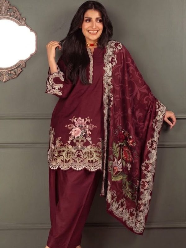 Shrenz Maroon Winter Collection Dhanak Replica