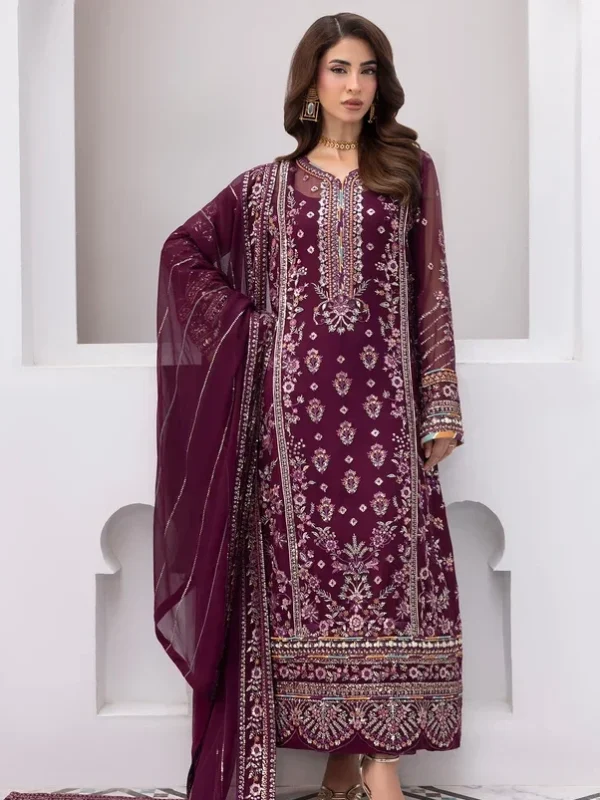 Gulaal Burgundy Chiffon Formal Collection Replica