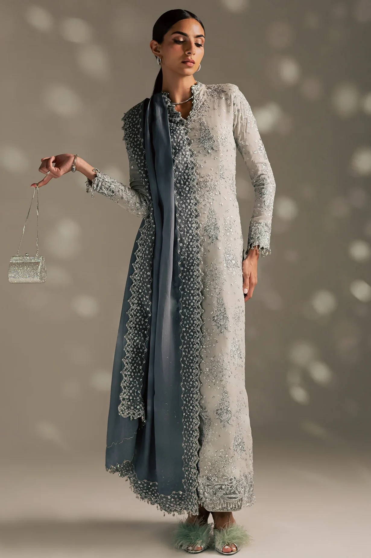 Elan Silver Raw Silk Formal Collection Replica