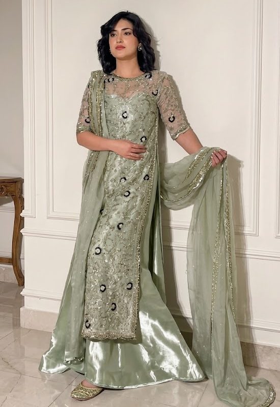 Haris Shakeel Seagreen Sheesha Silk Formal Collection Replica