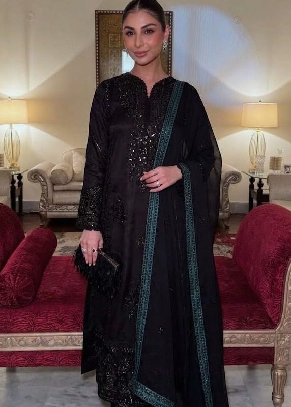 Shrenz Black Raw Silk Formal Collection Replica