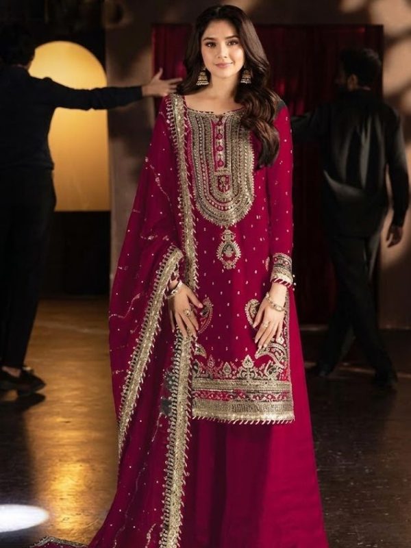 Asim Jofa Maroon Sheesha Silk Formal Collection Replica