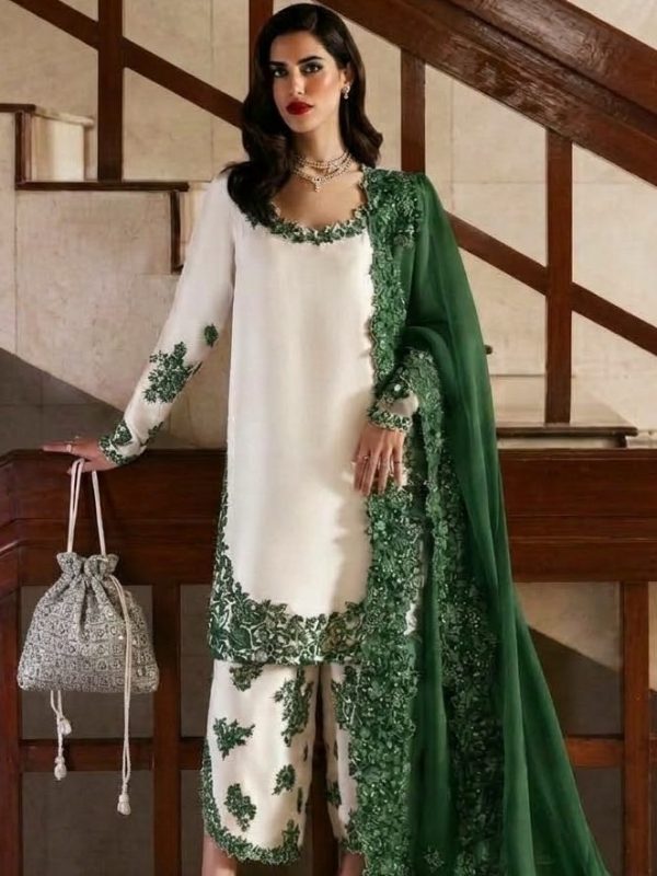 Hussain Rehar White Formal Collection Silk Replica