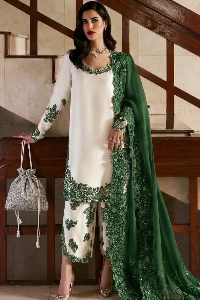 Hussain Rehar White Formal Collection Silk Replica