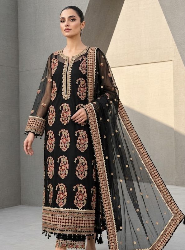 Shrenz Black Organza Formal Collection Replica