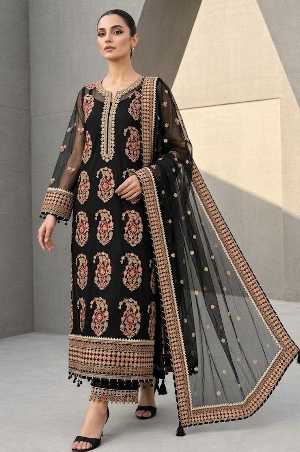 Shrenz Black Organza Formal Collection Replica