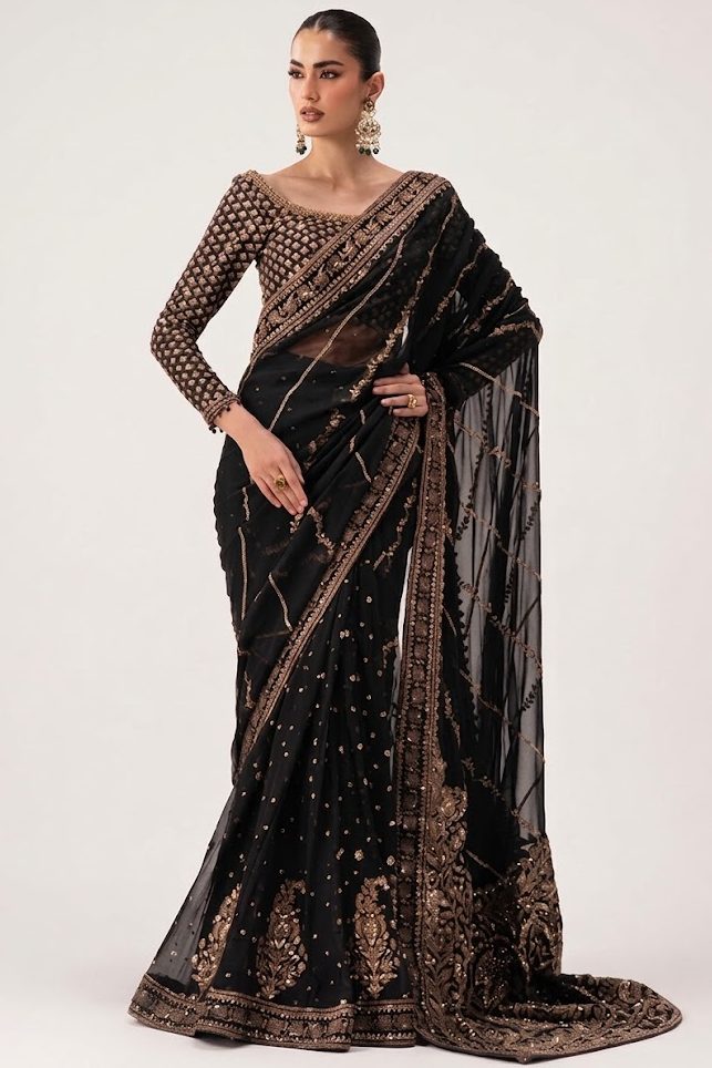Maria B Black Chiffon Saree Collection Replica