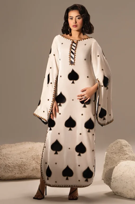 Shrenz White Silk Formal Kaftan Collection Replica