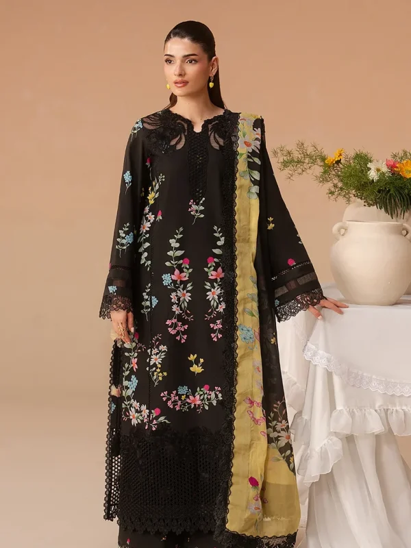 Afrozeh Black Printed Lawn Linen Collection Replica