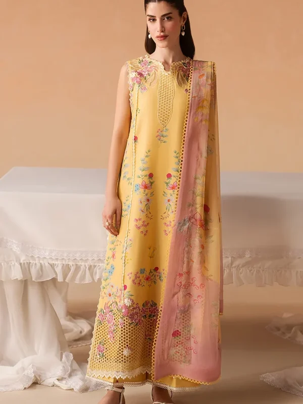 Afrozeh Yellow Printed Lawn Linen Collection Replica