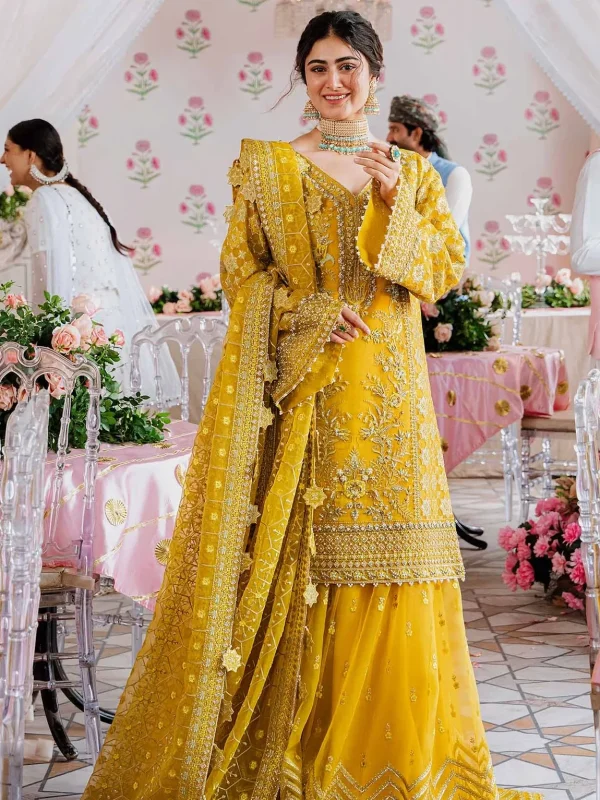 Akbar Aslam Yellow Organza Bridal Collection Replica