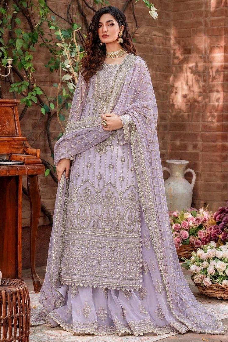 Akbar Aslam Purple Bridal Collection Chiffon Replica