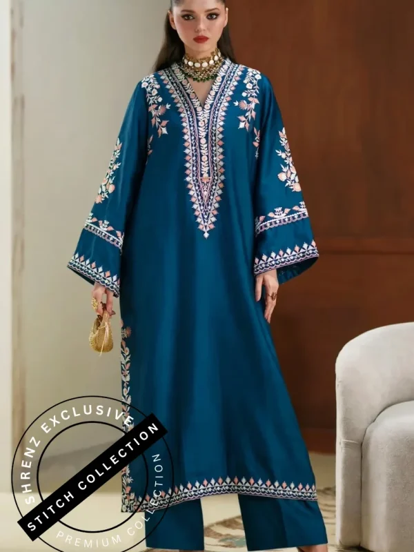 Shrenz 3 Piece Stitched Silk Pret Collection - Small