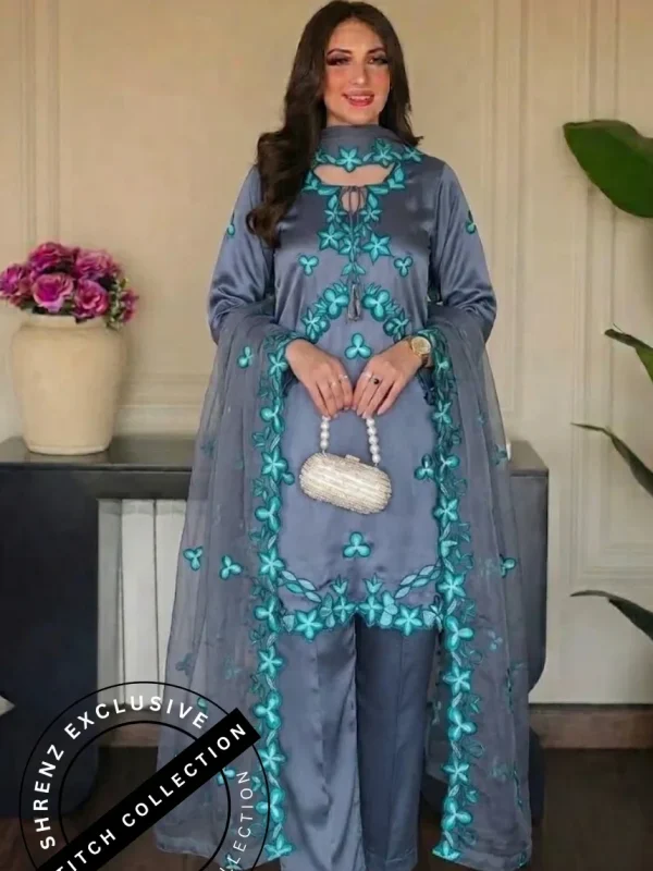 Shrenz 3 Piece Stitched Silk Pret Collection