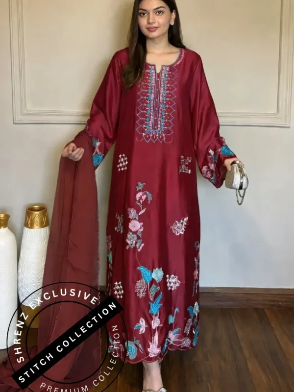 Shrenz 3 Piece Stitched Silk Pret Collection