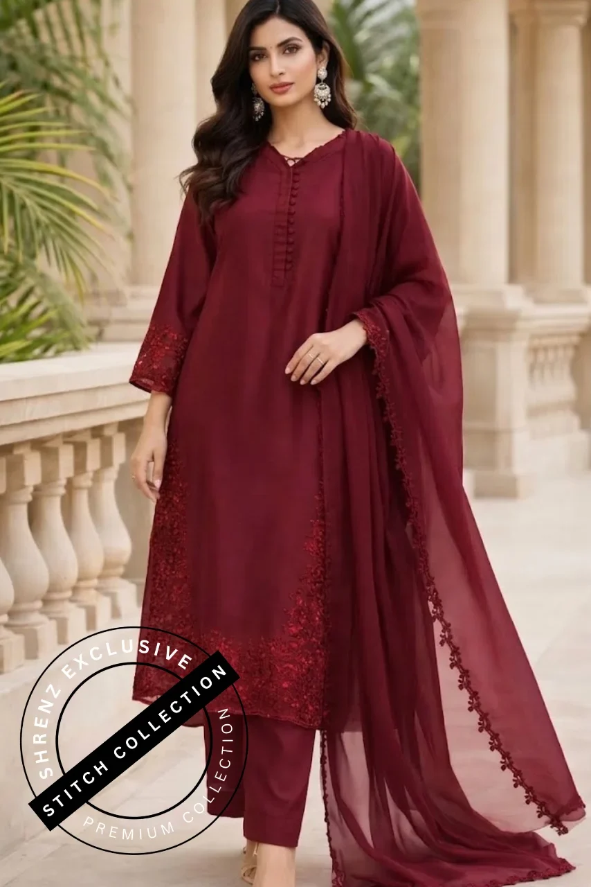 Shrenz 3 Piece Stitched Silk Pret Collection