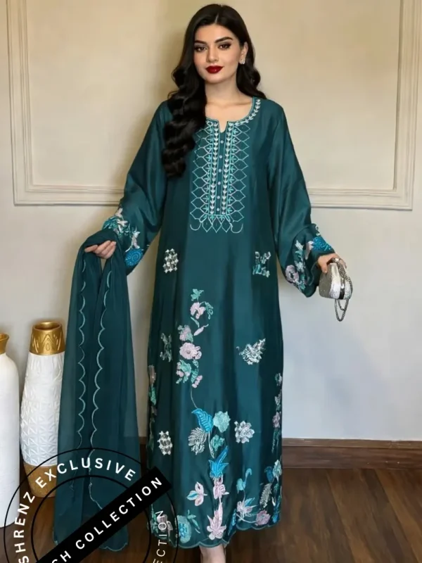 Shrenz 3 Piece Stitched Silk Pret Collection