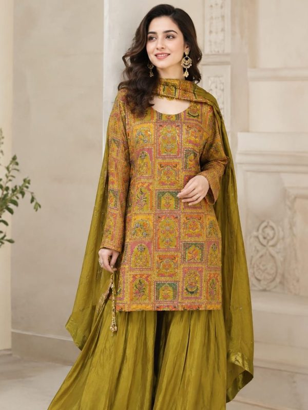 Shrenz Yellow Raw Silk Formal Collection Replica