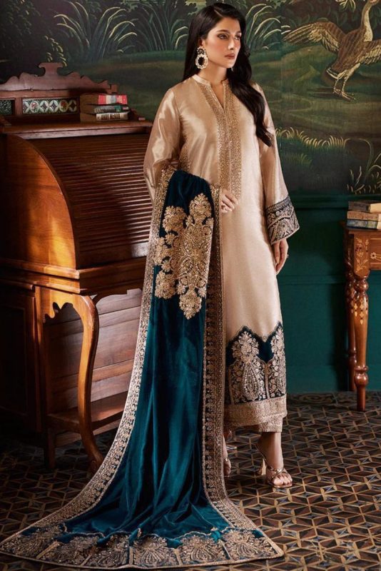 Zainab Chottani Skin Brocade Formal Collection Replica Zinc Shawl