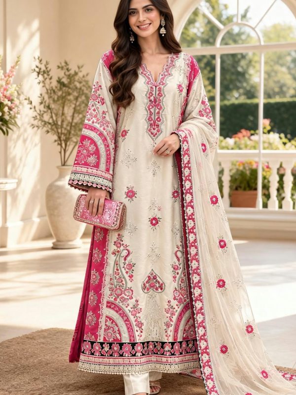 Shrenz White Silk Formal Collection Replica