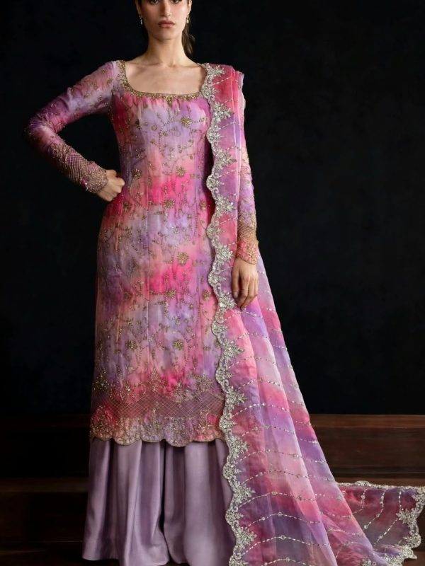 Shrenz Pink Cutdana Sheesha Silk Formal Collection Replica