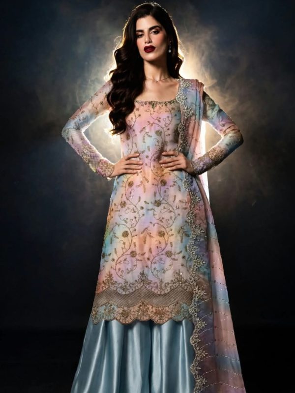 Shrenz Sky Cutdana Sheesha Silk Formal Collection Replica