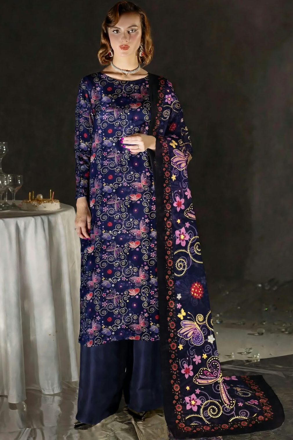 Shrenz Blue Silk Formal Collection Replica