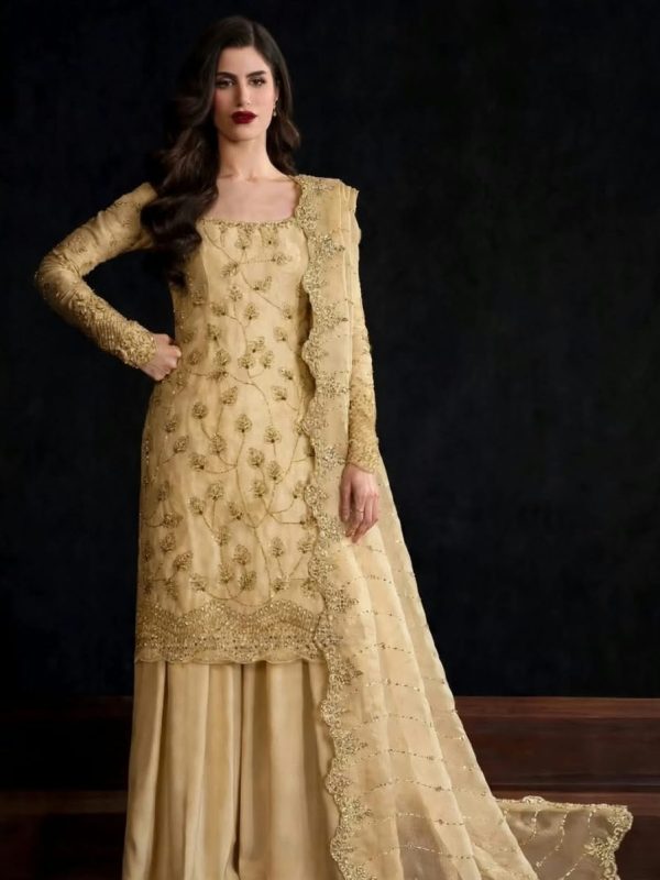 Shrenz Skin Cutdana Crinkle Pure Chiffon Formal Collection Replica