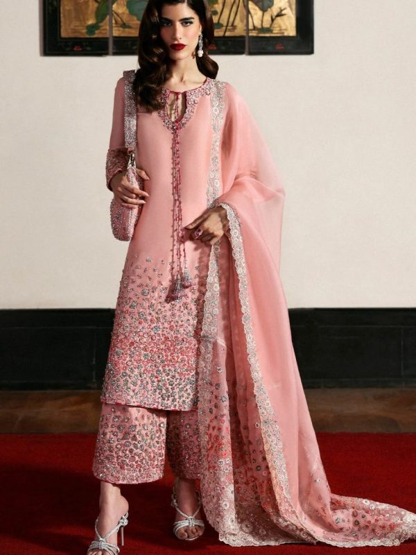Hussain Rehar Pink Raw Silk Formal Collection Replica