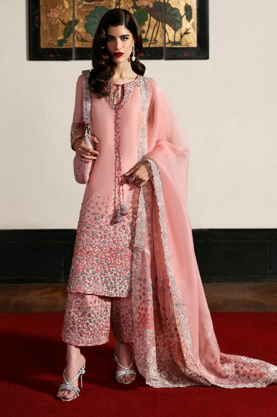 Hussain Rehar Pink Raw Silk Formal Collection Replica