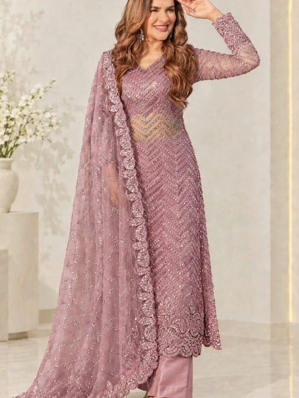 Shrenz Pink Soft Net Cutdana Formal Collection Replica